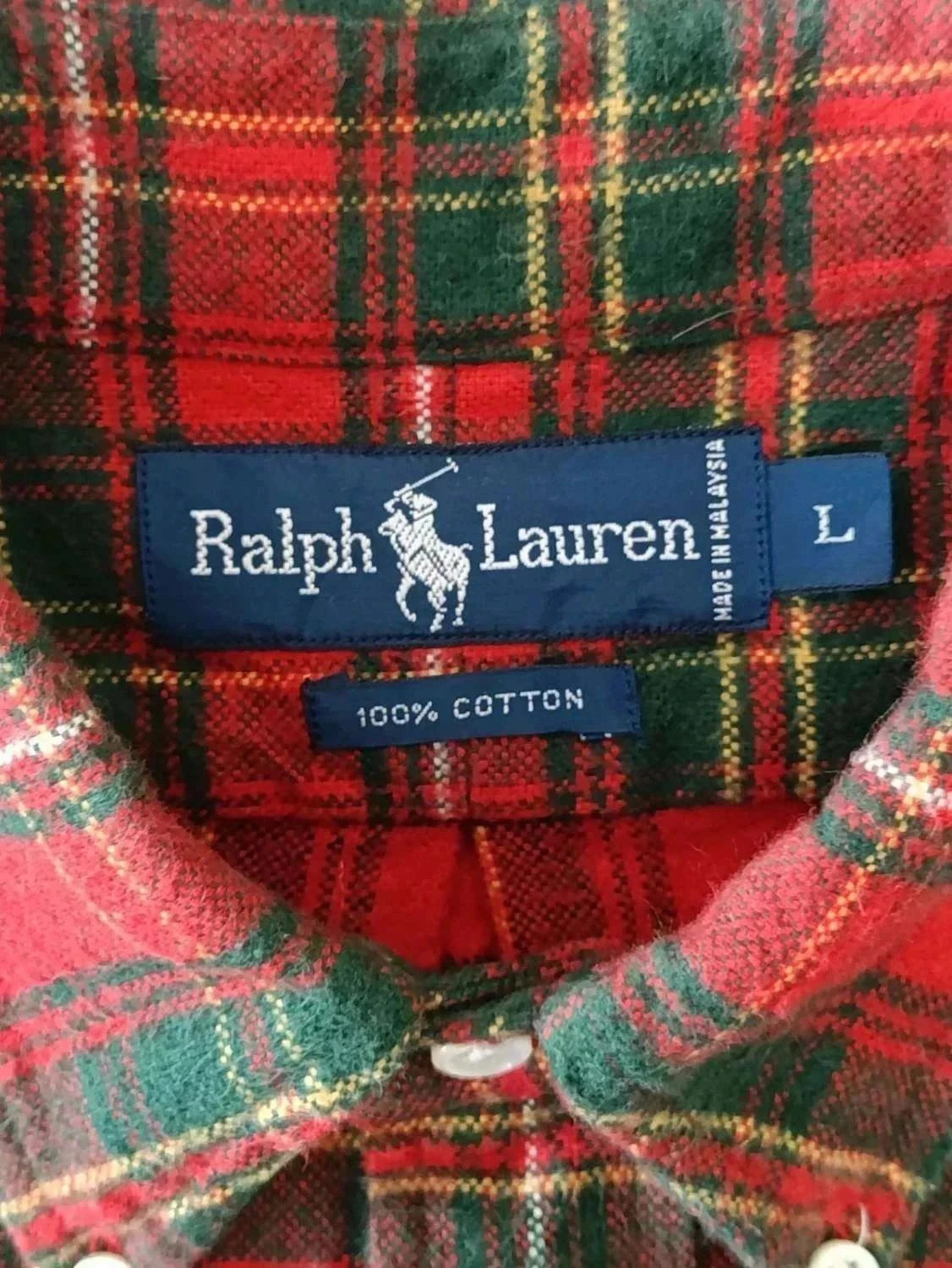 Camisa Ralph Lauren de cuadros de franela roja y verde Vintage talla L – photo 5